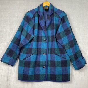Vtg Eddie Bauer Womens Barn Coat M Oversized Wool Mohair Plaid Check Heritage